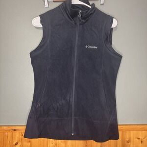 Columbia Fleece Vest Womens Med Black Full Zip Turtleneck Pockets Outdoor Hike